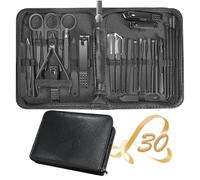 Juego de 30 cortaúñas para manicura, con estuche de viaje portátil, alicates y cortador de cutículas, cortaúñas profesional, color negro.