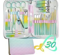 Juego de 30 cortaúñas para manicura, con estuche de viaje portátil, cortacutículas y kit de cortaúñas, kit de pedicura profesional, kit de aseo para viajes
