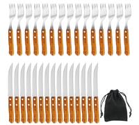 Juego de 30 cubiertos para carne, de acero, con 15 cuchillos de carne y 15 tenedores, para 15 personas, no apto para lavavajillas, color marrón