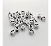 Juego de 30 cuentas de letras 6x6 mm blancas con cuadrado negro con agujero para ensartar en joyería pulsera reloj cubos de letras niños grandes pequeños cubos de acrílico del alfabeto (número 8)