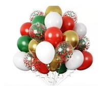 Juego de 30 globos navideños látex con confeti dorado, rojo y verde for decorar fiestas navideñas. Kit arco navideño(Color)