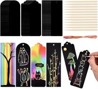 Juego de 30 marcapáginas para rascar, imágenes para niños, marcadores, arcoíris, con 30 cintas y 12 palillos para cumpleaños, manualidades, etiquetas de regalo