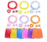 Juego de 30 piezas de disfraces hawaianos con 6 piezas de ocio hawaiano, falda de disfraz hawaiano para niñas y mujeres, decoraciones de fiesta de playa hawaiana Luau (30 piezas)