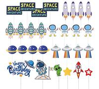 Juego de 30 plug-ins para tortas espaciales de astronautas para cohetes espaciales, accesorios creativos para decoración de tartas, adecuados para cumpleaños infantiles, fiestas temáticas