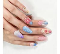 Juego de 30 puntas falsas con arte floral en relieve 3D, piezas de manicura ABS y 15 tamaños para un aspecto listo para usar en la punta de los dedos y vestirse para eventos