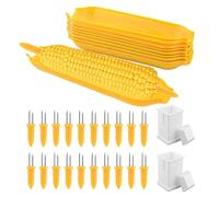 Juego de 30 soportes y platos para mazorcas de maíz, soportes para mazorcas de maíz y kits de esparcidor de mantequilla, incluye 20 soportes para mazorcas de maíz, 8 platos de maíz y 2 esparcidores de