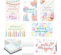 Juego de 30 tarjetas de cumpleaños francesas con sobres y pegatinas, 4 x 6 pulgadas, diseño de cumpleaños con texto "Happy Birthday Christmas"