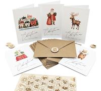 Juego de 30 tarjetas de Navidad con sello de pulpa de madera grabado con láser, tarjetas de felicitación rústicas festivas con sobres (marrón kraft acogedor)