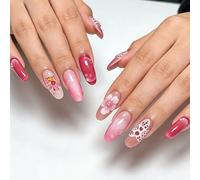 Juego de 30 uñas postizas de varios tamaños, diseño de flores 3D, uñas postizas transparentes brillantes para fiestas, aspecto natural, vida ocupada