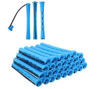 Juego de 30 varillas permanentes para cabello natural, varillas de plástico con ondas frías, rodillos rizadores de cabello, herramientas de peluquería para cabello natural, largo y corto (azul)