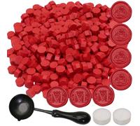 Juego de 300 cuentas de sello de cera con cuchara antideslizante y velas, cuentas de pellets de cera de sellado rojo, ideales para sellos, invitaciones de boda, regalo de Navidad, sello de sobre (rojo