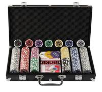 Juego de 300 fichas de póker Texas Hold'em con estuche de aluminio, 2 barajas de cartas, crupier, ciega pequeña
