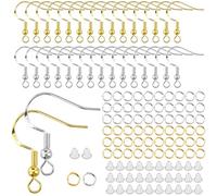 Juego de 300 ganchos para pendientes con 100 topes de silicona y anillos de curvatura de 4 mm, para manualidades (plata/dorado)