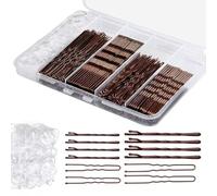 Juego de 300 horquillas para el pelo con caja de almacenamiento, 100 horquillas antideslizantes marrones, 100 horquillas invisibles para mujeres y 100 bandas transparentes para el cabello, bloquean el