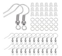 Juego de 300 pendientes de plata 925, hipoalergénicos, ganchos para pendientes, pendientes, juego de manualidades, con tapón de goma transparente y bobina para hacer joyas