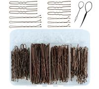 Juego de 302 horquillas Bobby, pinzas de metal para el pelo para mujer, pinzas francesas en U y horquillas grandes pequeñas, gomas para el pelo con caja de almacenamiento (marrón)