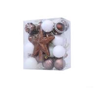 Juego de 31 adornos de bolas para árbol de Navidad con purpurina y estrella superior, diseñado para colgar en eventos festivos y uso doméstico (marrón)