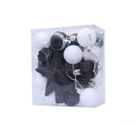 Juego de 31 adornos para árbol de Navidad, adornos colgantes de plástico, inastillables con acabado brillante, adecuados para decoración de temporada y eventos (negro)