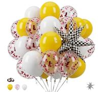 Juego de 31 globos de cumpleaños rápidos para niños, juego de globos de coche de carreras con lámina de estrella de explosión a cuadros de 22 pulgadas, confeti rojo y globos de látex mate de lunares