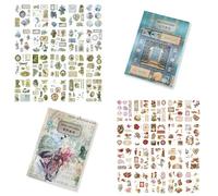 Juego de 312 pegatinas vintage para álbumes de recortes, conjunto de pegatinas de scrapbooking de estilo nostálgico (verde limón río y amanecer rojo), pegatinas autoadhesivas para bricolaje