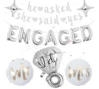Juego de 32 globos de compromiso de boda, decoración de plata - Juego de 32 globos, pancarta She Said Yes, Mr Mrs, Diamante, anillo de boda, globo, accesorios para fiestas de compromiso, novia para