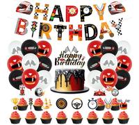 Juego de 32 globos para fiestas de cumpleaños, diseño de cupcakes, diseño de bandera de competencia, juego de bandera, adecuado para decoración de fiestas de cumpleaños de niños