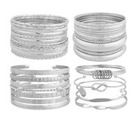 Juego de 33 pulseras de oro para mujer, chapadas en oro de 14 quilates, apilables, multicapa, estilo bohemio, joyería gruesa, regalo para ella, Medium, Metal, No es una piedra preciosa