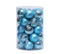 Juego de 34 bolas de Navidad inastillables de 40 mm, adornos de bolas de Navidad de plástico con caja de almacenamiento para árbol y decoración navideña del hogar (azul poco profundo)