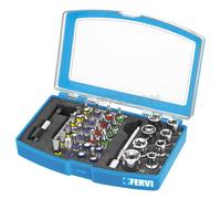 JUEGO DE 35 LLAVES DE VASO EN ACERO Y PUNTAS HEX 1/4" FERVI 0404