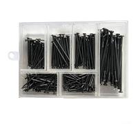 Juego de 350 clavos de pared con 5 tamaños, de hierro, para madera y pared, incluye caja de almacenamiento, color dorado, plateado y negro (Black no Hammer)