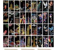 Juego de 36 hojas de papel para rascar, diseño de arco iris, 36 hojas de monumentos clásicos y animales Iskueal.