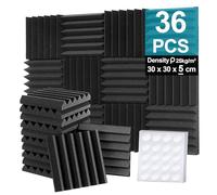 Juego de 36 paneles de espuma acústica, panel de insonorización de 5 x 30.5 x 30.5 cm, paneles de pared acústicos Foneso, panel negro absorbente de sonido para estudio/grabación de podcast/salas de