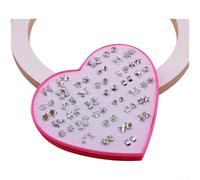Juego de 36 pares de aretes con forma de corazón, plástico de resina rosa, joyería de moda para mujeres y niñas, bonito diseño de dibujos animados en plata, oro y negro (E)