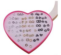 Juego de 36 pares de aretes de corazón pequeños de resina rosa, aretes de aro para cartílago para el día de la madre, 1 cm, 0.5-1cm, Resina Hecho de resina plástica ligera para un uso cómodo durante