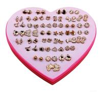 Juego de 36 pares de aretes de corazón pequeños de resina rosa, aretes de aro para cartílago para el día de la madre, 1 cm, 0.5-1cm, Resina Hecho de resina plástica ligera para un uso cómodo durante