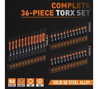 Juego de 36 piezas de puntas Torx de impacto HORUSDY, acero S2, puntas estrella antifraude T5-T40, cabeza moleteada, de 1" y 2.3", con estuche de almacenamiento para destornillador de impacto