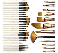 Juego de 36 pinceles de pintura de artista con mango de madera, cerdas de nailon suave para óleo, acuarela, acrílico, gouache
