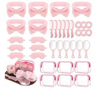 Juego de 36 suministros para fiestas de pijamas de spa para niñas, 6 cabezas de spa rosas, 6 máscaras rosas para dormir, 6 coleteros de terciopelo para el pelo, 6 bolsas de organización, 6 espejos, 6