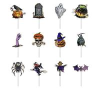 Juego de 36 toppers para cupcakes de Halloween, decoración de cupcakes, decoración de Halloween, fiestas, tartas, comidas, platos de queso, entrantes, espantapájaros, calavera, parca