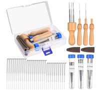 Juego de 38 fieltro para fieltro seco, 3 tamaños, juego de agujas con mango de madera, para manualidades principiantes