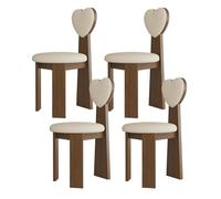Juego de 4/2/6 sillas de comedor de madera maciza modernas de mediados de siglo con cojines de cuero y respaldos de amor para cocina, comedor, dormitorio, sala de estar, sala de estudio (nogal + caqui