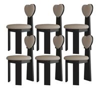 Juego de 4/2/6 sillas de comedor modernas de madera maciza de mediados de siglo con cojines de cuero y respaldos de amor para cocina, comedor, sala de estar, dormitorio y estudio (negro y caqui oscuro