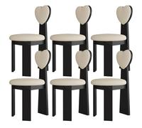 Juego de 4/2/6 sillas de comedor modernas de madera maciza de mediados de siglo con cojines de cuero y respaldos de amor, elegantes para cocina, comedor, sala de estar, dormitorio, estudio (negro y