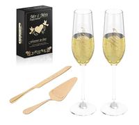 Juego de 4/6 paletas para tartas de acero inoxidable, cuchillo para tartas de boda con juego de copas de Hampagner, incluye 2 copas de champán, 1 espátula para tartas, 2 tenedores y 1 cuchillo de