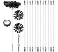 Juego de 4,9 m de cepillo de chimenea, cepillo de tubo de estufa de 150 mm de diámetro y 12 varillas flexibles, cepillo para deshollinador con 2 barras hexagonales, cepillo de limpieza para chimenea