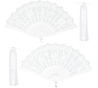 Juego de 4 abanicos blancos de encaje, abanicos blancos con bolsa de almacenamiento, abanicos pequeños de tela, abanicos de boda, decoración de boda, danza