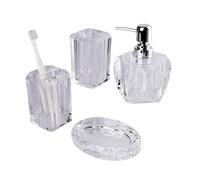 Juego de 4 Accesorios baño Resina: dispensador jabón, Vaso for Enjuague bucal, Soporte for Cepillo Dientes y jabonera Dispensador Manos(Transparent)
