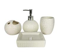 Juego de 4 Accesorios de baño Blancos, dispensador de jabón Grabado con Soporte para Cepillo de Dientes, Vaso y jabonera, Juego de Accesorios de baño de cerámica para el hogar, ho