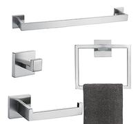 Juego de 4 Accesorios de baño cepillados de Acero Inoxidable, Juego de Accesorios de baño Cuadrados montados en la Pared, níquel Cepillado de 23.6 Pulgadas
