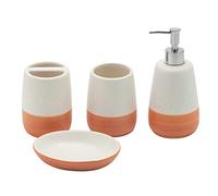 Juego de 4 Accesorios de baño Color Naranja, Soporte para Cepillo de Dientes Coral, dispensador de jabón de Color Terracota, jabonera, Vaso para decoración de baño y decoración de encimera de Regalo